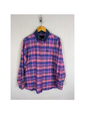 Mo Betta Mens Plaid Western Shirt Pink Purple Blue Denim Collar L MO1202M